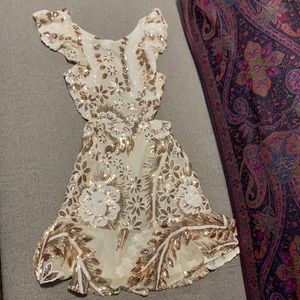 Jackie Pinafore gold sequin dress white/gold XS